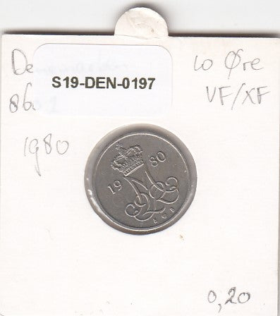 S19-DEN-0197 Denemarken 10 ore 1980 KM# 860 ZFR