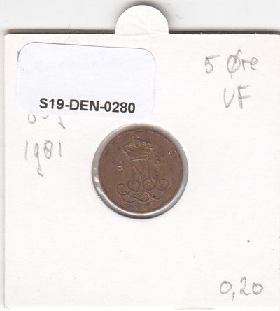 S19-DEN-0280 Denemarken 5 ore 1981  KM# 859 VF