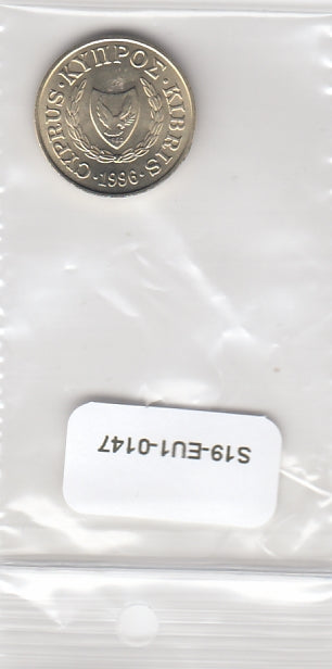 S19-EU1-0147 Cyprus 2 Cents 1996  KM54.3 UNC