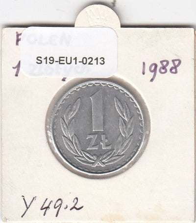 S19-EU1-0213 Poland 1 Zloty 1988   Y49.2 AU