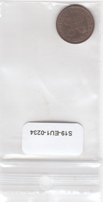 S19-EU1-0234-M10 Finland 1 Penni 1967   KM44 VF