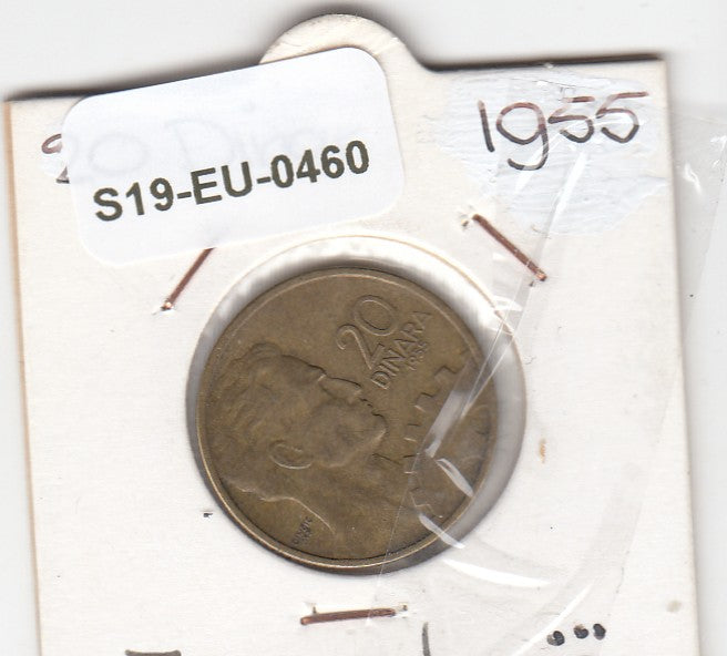 S19-EU1-0460 Yugoslavia 20 Dinar 1955   KM34 VF