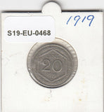 S19-EU1-0468 Italy 20 Centesimi 1919   KM58  VF