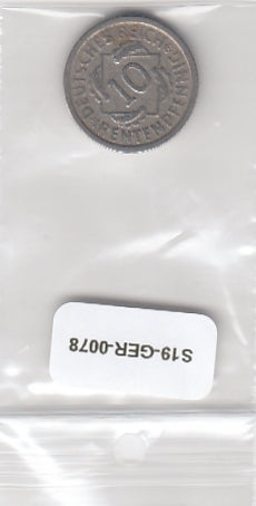 S19-GER-0078 Germany 10 Rentenpfennig 1924 A KM33 VF Nickel?