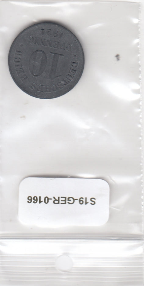 S19-GER-0166 Germany 10 Pfennig 1921 NO MM KM26 VF
