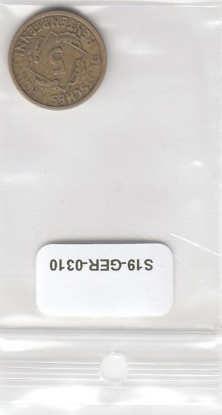 S19-GER-0310 Germany 5 Rentenpfennig 1924 J KM32 VF