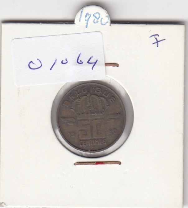S19-MAS-01064 België 50 centimes 1980  KM# 148 VF Legende in Frans - ""BELGIQUE""