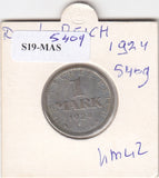 S19-MAS-05409 Duitsland 1 mark 1924 A KM# 42 Zeer fraai zilver