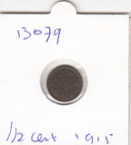 S19-MAS-13079 Nederland ½ cent 1915  KM# 138 VF/XF