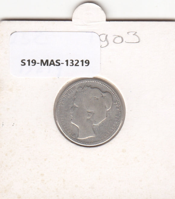 S19-MAS-13219 Nederland 25 cent 1903 KM# 120 F zilver