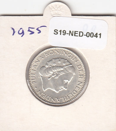 S19-NED-0041-M02 Netherlands 1 Gulden XF 1955 KM184   zilver