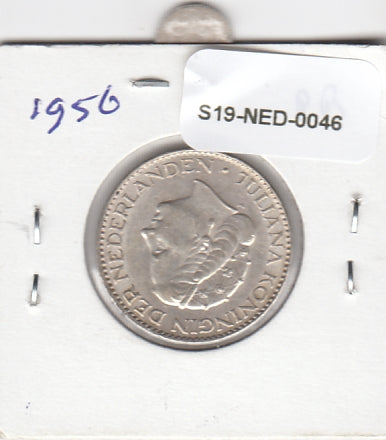 S19-NED-0046-M03 Netherlands 1 Gulden XF 1956 KM184   zilver