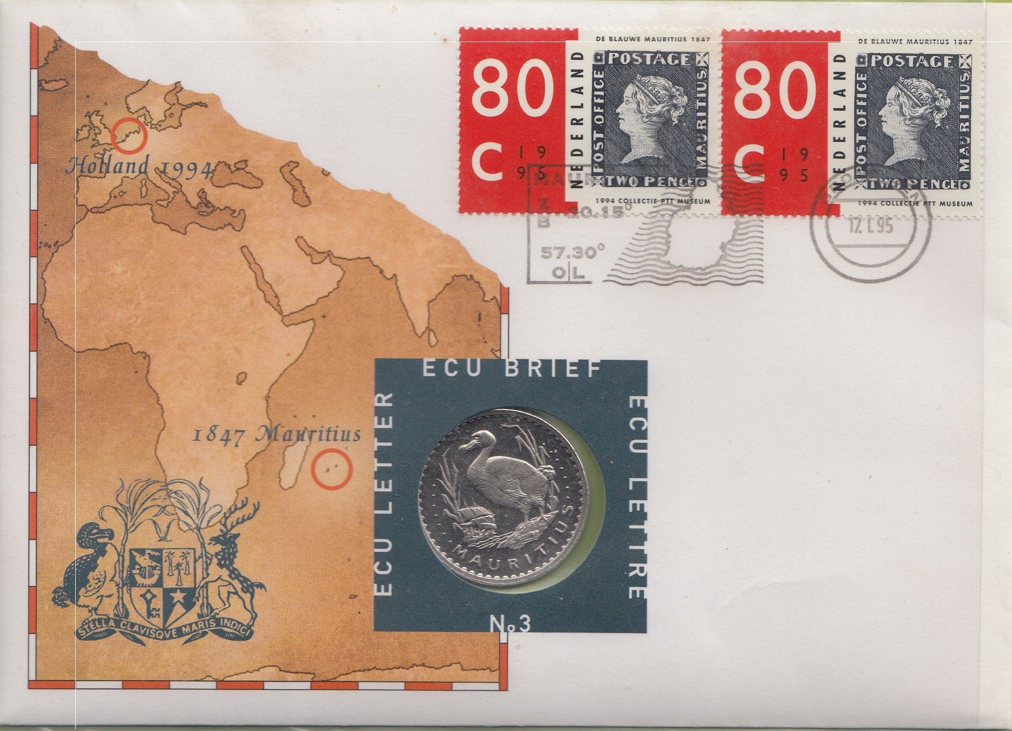 S19-NUM-0003-M02 Netherlands Ecu Numisletter 1995  KM-X 203  Mauritius Dodo bird
