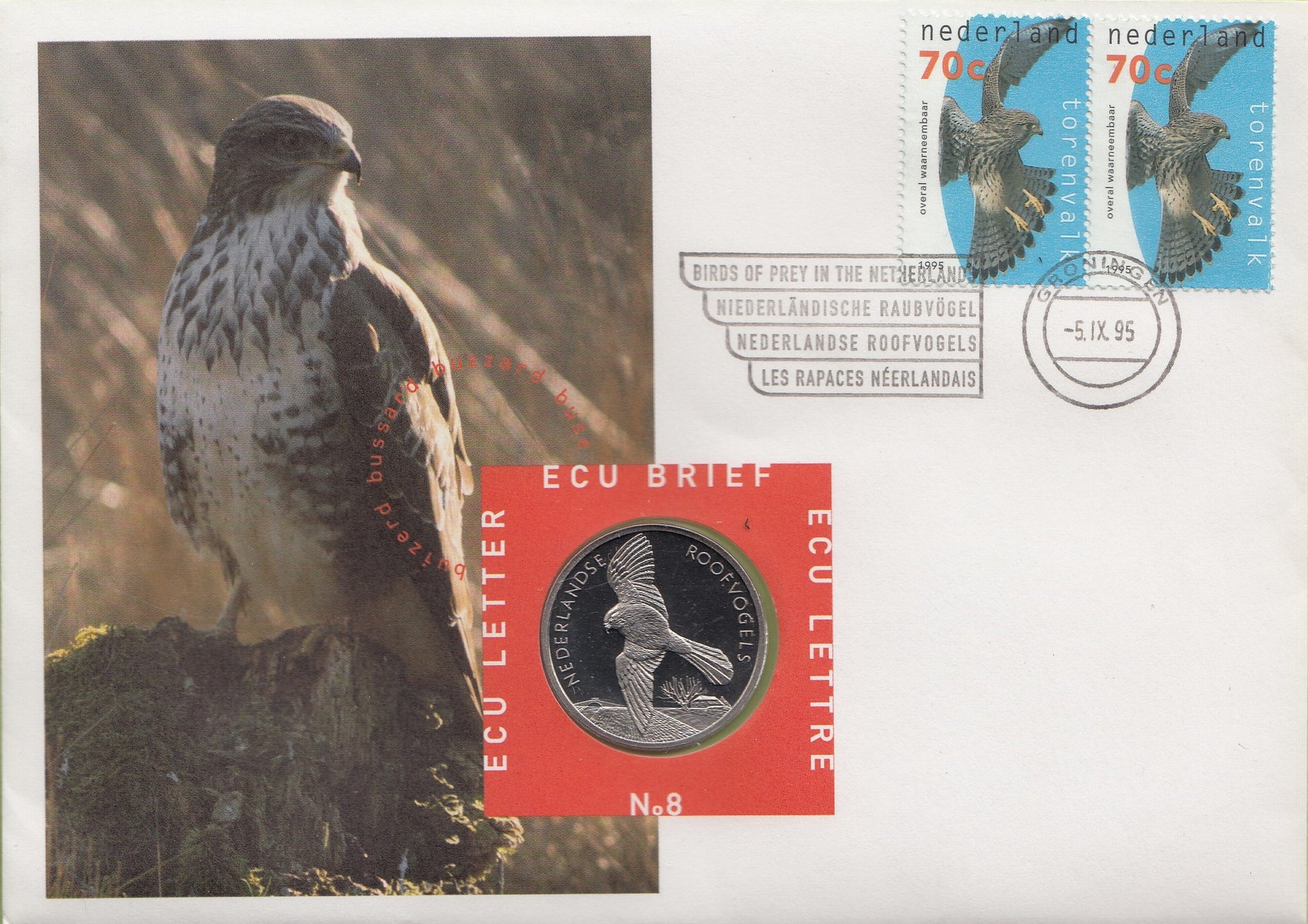 S19-NUM-0008-M03 Netherlands Ecu Numisletter 1995  KM-X 208  Birds Of Prey Buizerd