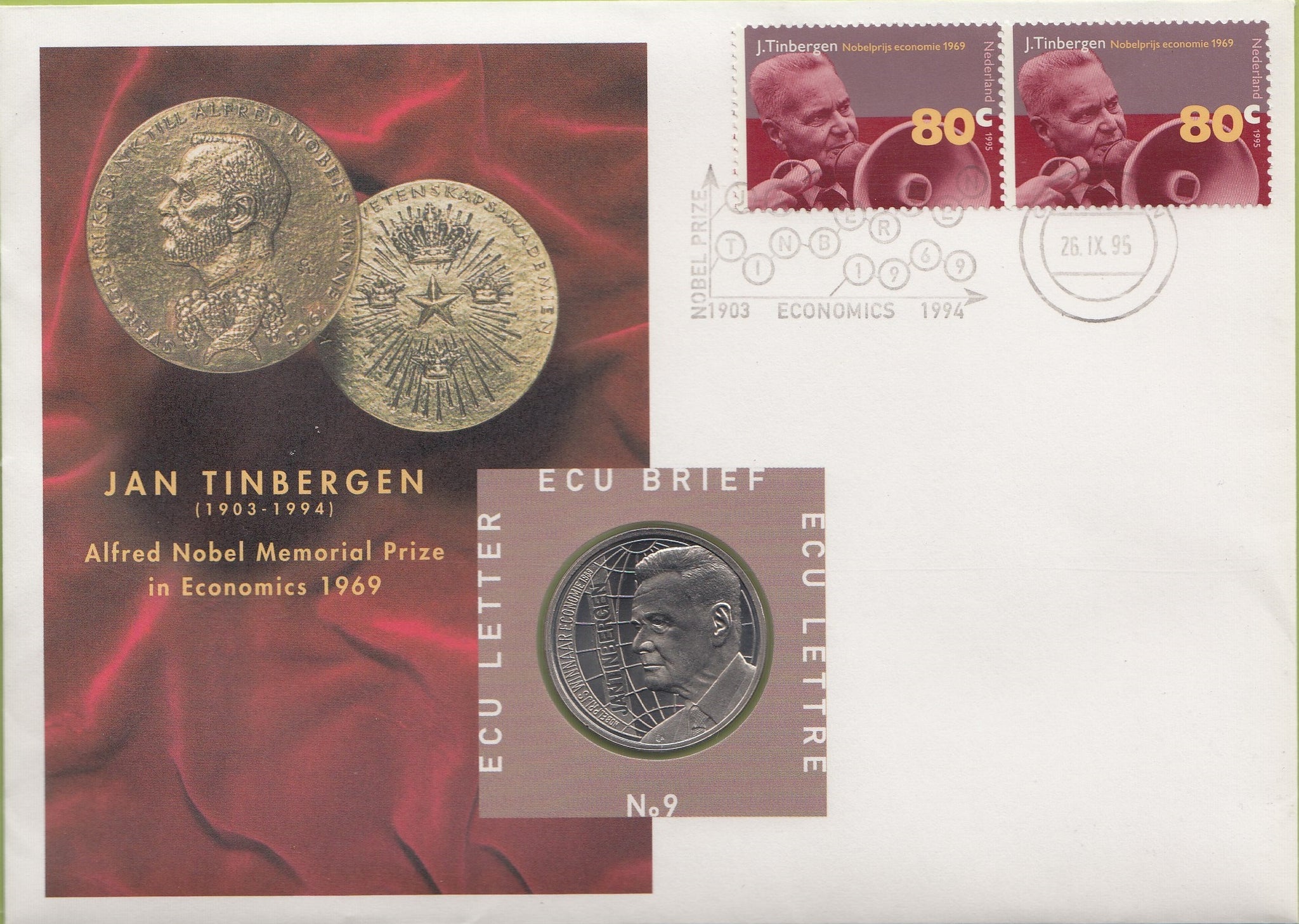 S19-NUM-0009-M01 Netherlands Ecu Numisletter 1995  KM-X 209  Nobel Prize Jan Tinbergen