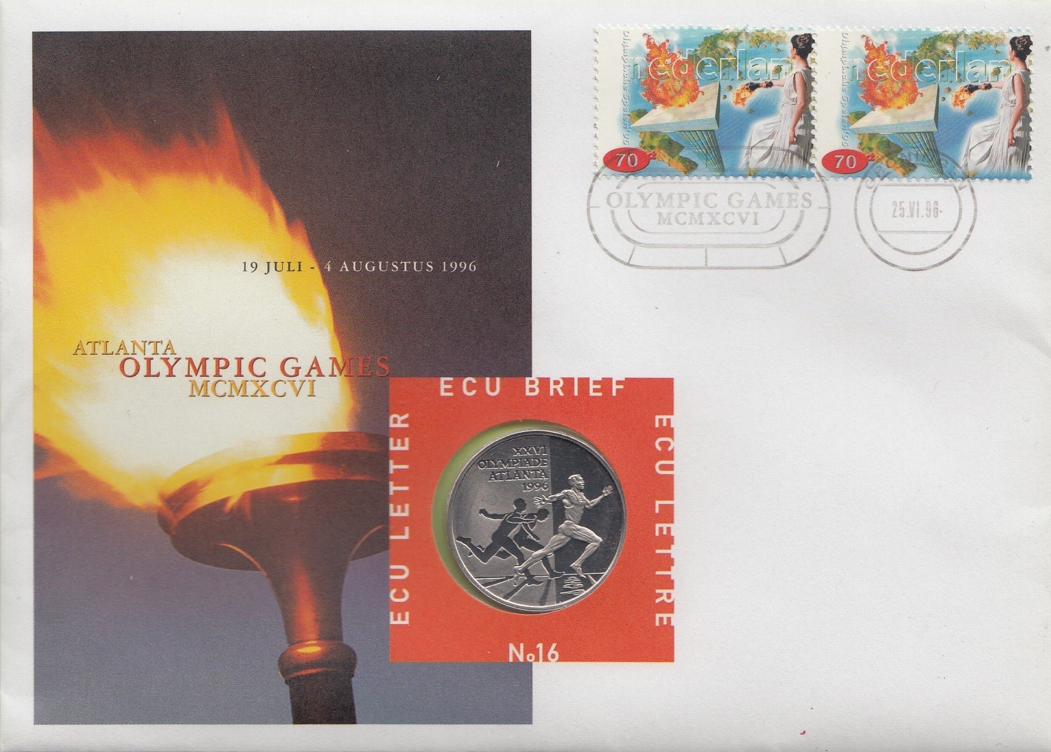 S19-NUM-0016-M01 Netherlands Ecu Numisletter 1996  KM-X 216  Atlantic Olympic Games