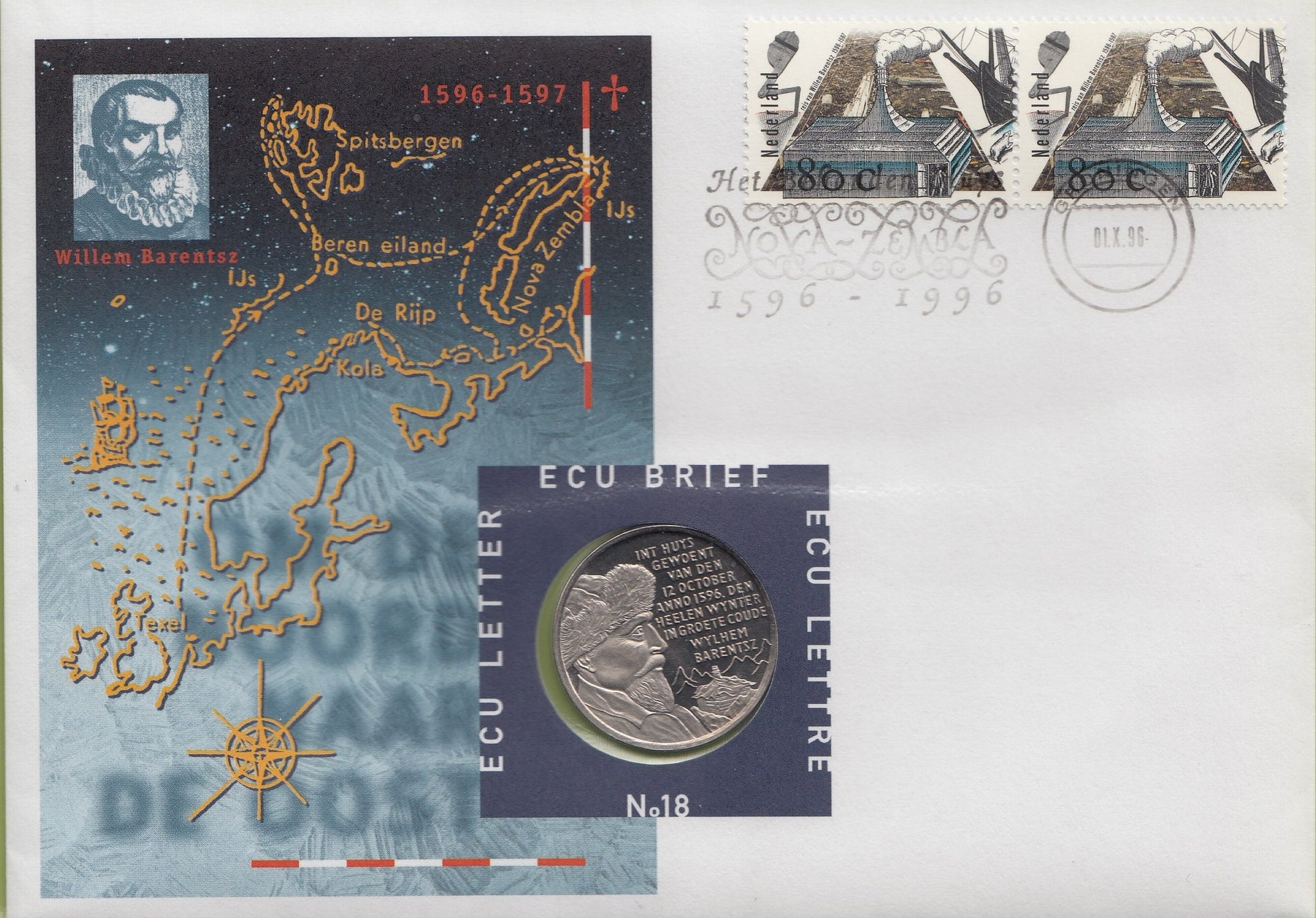 S19-NUM-0018-M06 Netherlands Ecu Numisletter 1996  KM-X 218  Discoveries Willem Barentz