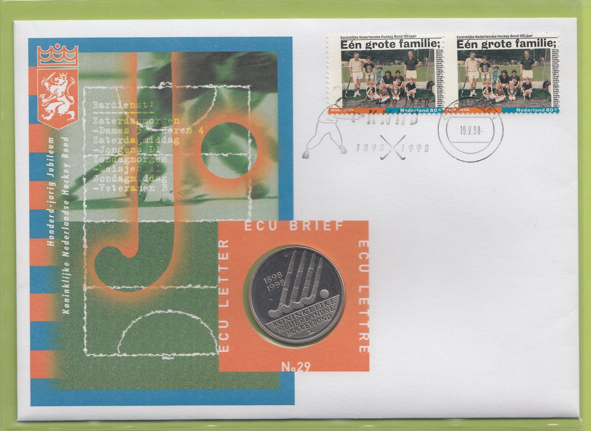 S19-NUM-0029-M05 Netherlands Ecu Numisletter 1998  KM-X 229  100th Anniv. KNHB