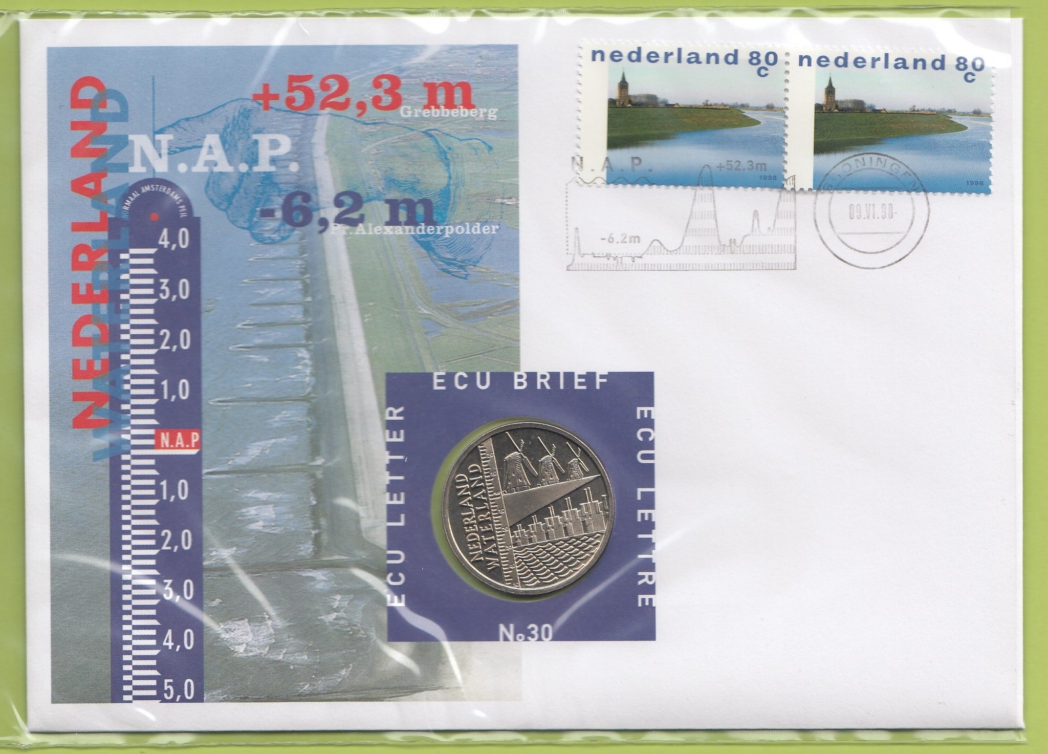 S19-NUM-0030-M05 Netherlands Ecu Numisletter 1998  KM-X 230  Dykes and windmills