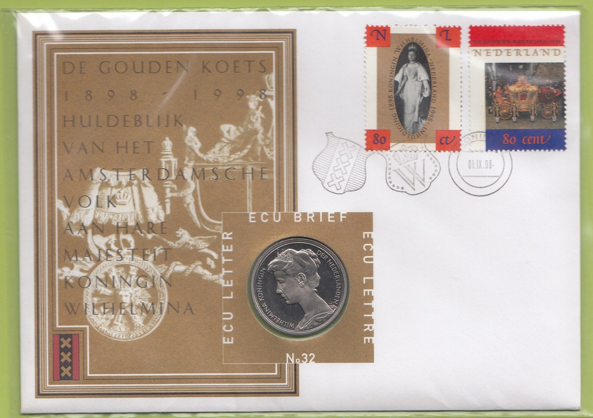S19-NUM-0032-M07 Netherlands Ecu Numisletter 1998  KM-X 232  Royal Golden carriage