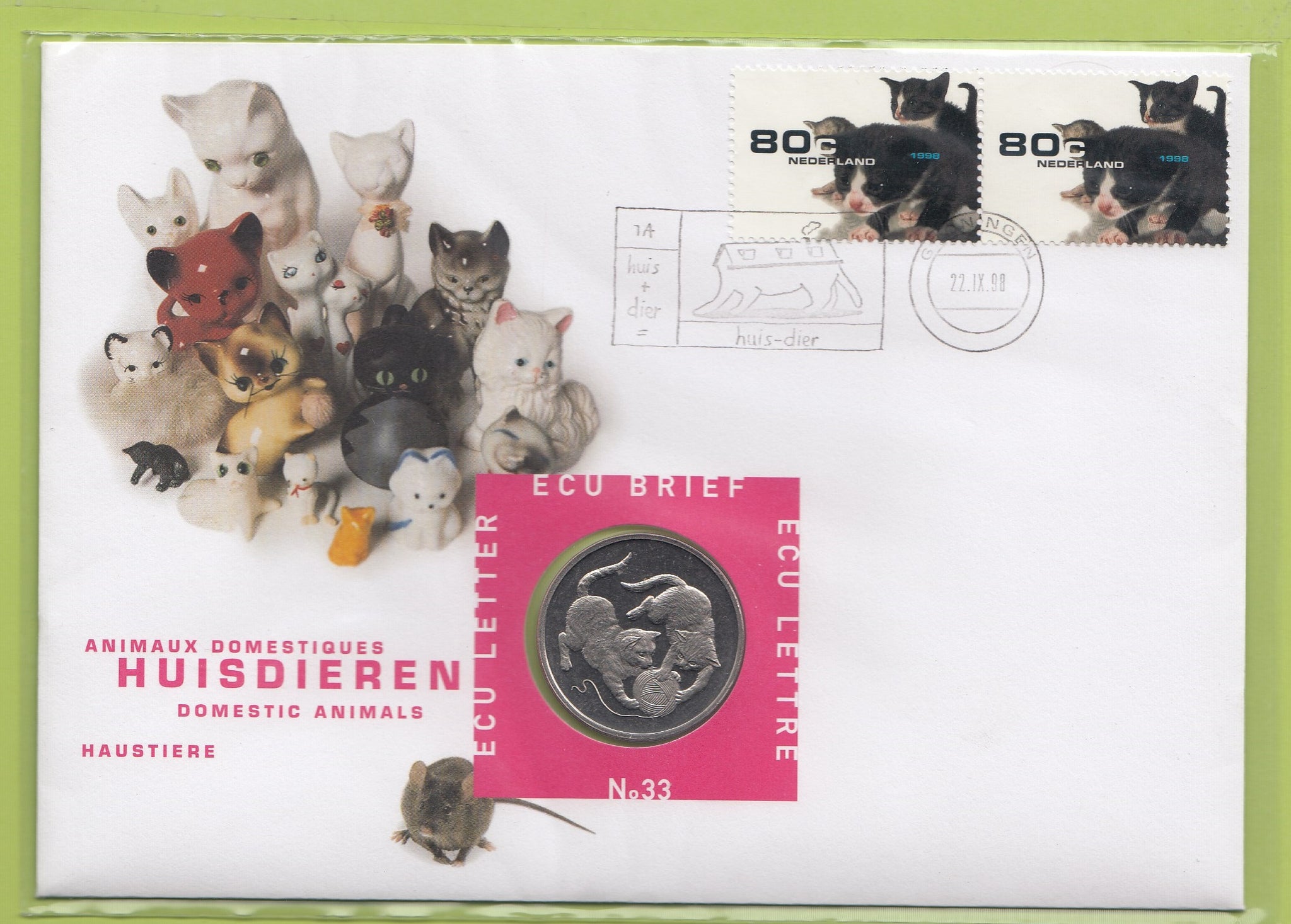 S19-NUM-0033-M04 Netherlands Ecu Numisletter 1998  KM-X 233  Pets playing