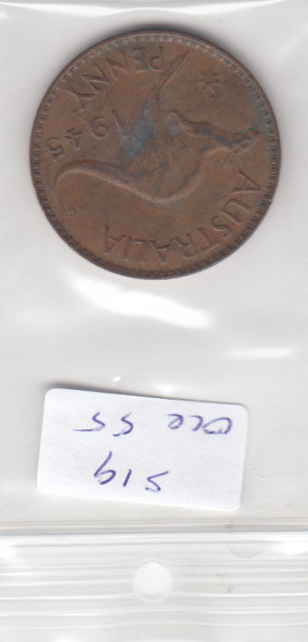 S19-OCE-0055 Australia 1 Penny 1945 P KM36 VF no dot KG