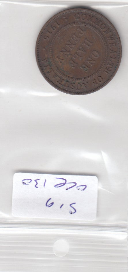 S19-OCE-0130 Australia 1/2  Penny 1916  KM22 VF
