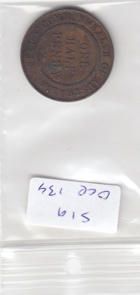 S19-OCE-0134 Australia 1/2  Penny 1938  KM22 VF