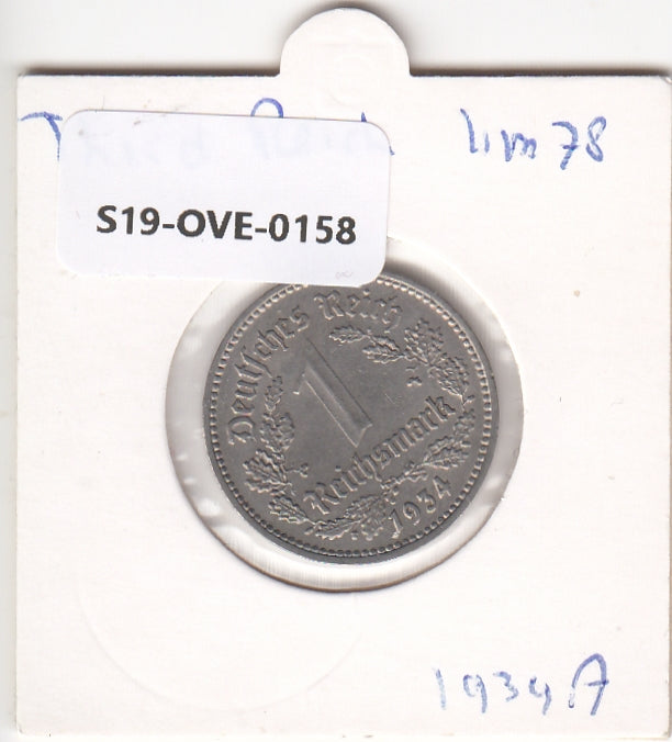 S19-OVE-0158 Germany 1 reichsmark 1934 A KM78 XF/UNC
