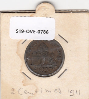 S19-OVE-0786 Belgium 2 centimes 1911  KM65 VF Vlaams