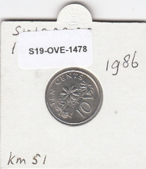 S19-OVE-1478 Singapore 10 Cents 1986  KM51 UNC