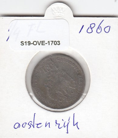 S19-OVE-1703 Austria 1/4 FL 1860 B KM2214 FI/VF Zilver RARE!