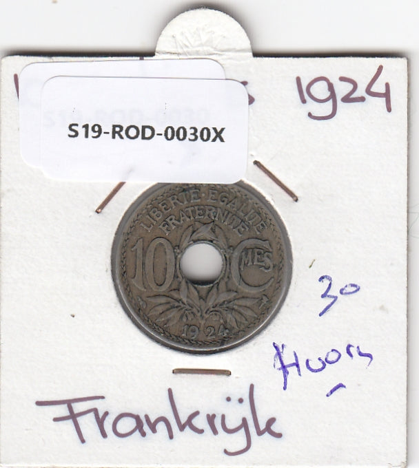 S19-ROD-0030X Frankrijk 10 centiemen 1924 hoorn des overvloeds KM866a