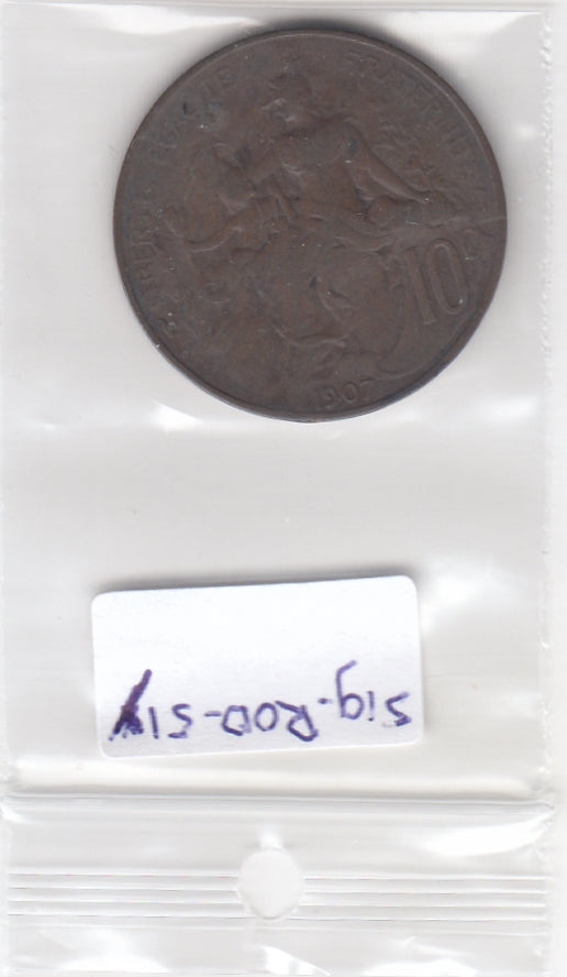 S19-ROD-0051Y France 10 centimes 1907  KM843 VF