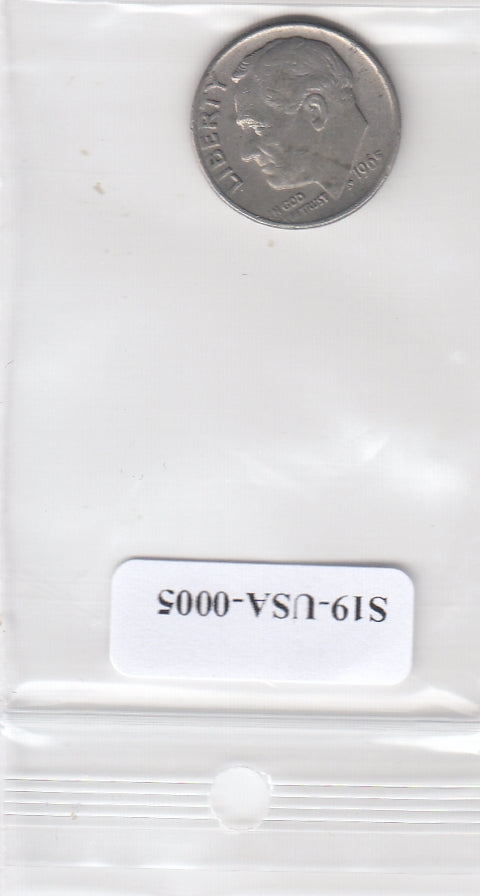 S19-USA-0005 Verenigde Staten 1 dime 1965  KM# 195a VF Roosevelt Dime
