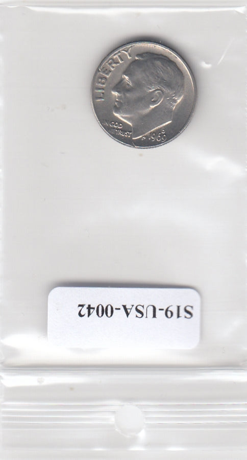 S19-USA-0042 Verenigde Staten 1 dime 1969 D KM# 195a VF Roosevelt Dime