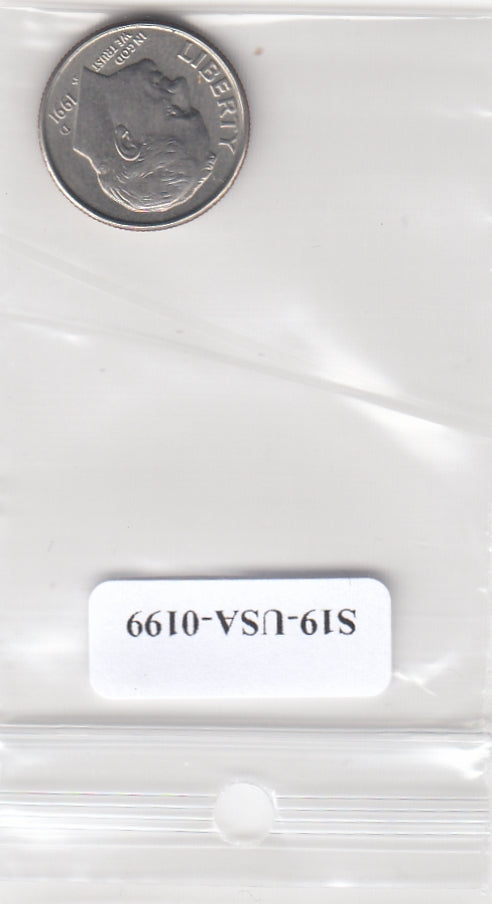 S19-USA-0199 Verenigde Staten 1 dime 1991 D KM# 195a VF Roosevelt Dime
