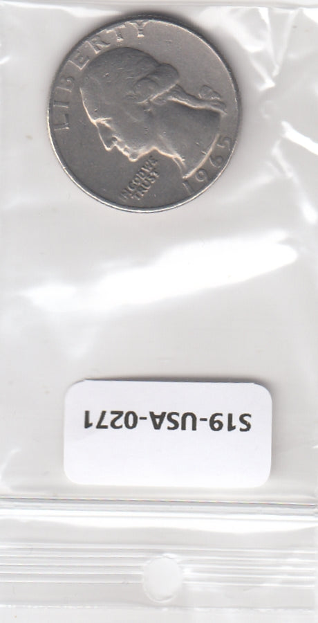 S19-USA-0271 Verenigde Staten ¼ dollar 1965  KM# 164a VF Washington Quarter