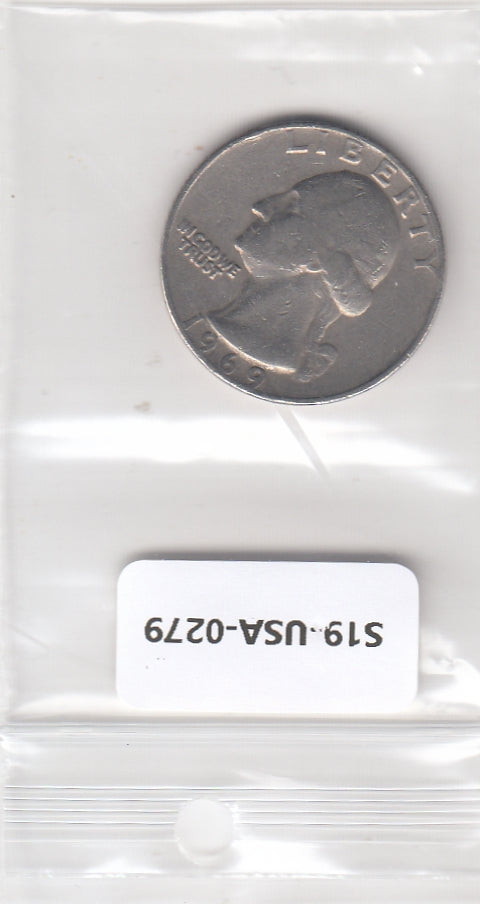S19-USA-0279 Verenigde Staten ¼ dollar 1969  KM# 164a VF Washington Quarter