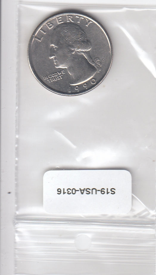 S19-USA-0316 United States Quarter Dollar 1990 D KM# 164a VF Washington Quarter