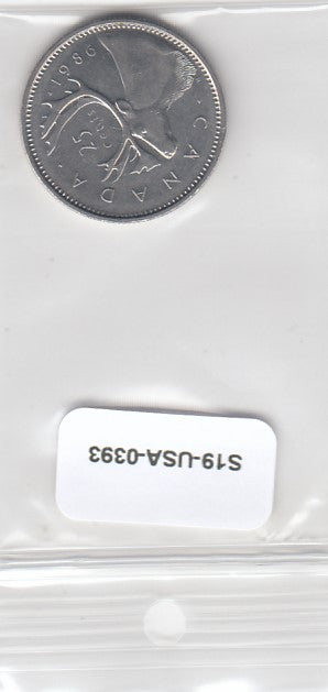 S19-USA-0393 Canada 25 Cents 1986   KM74 VF