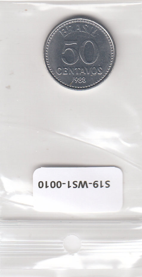 S19-WS1-0010-M04 Brazil 50 centavos UNC 1988 KM604