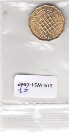 S19-WS1-0057-M03 UK 3 pence UNC 1967 KM900