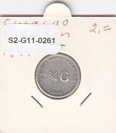 S2-G11-0261 Curacao 1/4 Gulden VF 1944 KM44 D Zilver