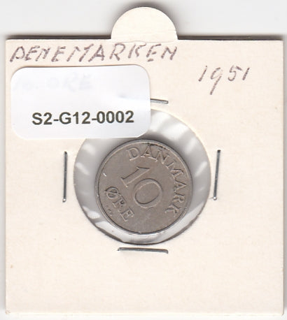 S2-G12-0002 Denemarken 10 Øre ZW 1951 KM841