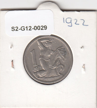 S2-G12-0029 Czechoslovakia 1 Koruna VF 1922 KM4
