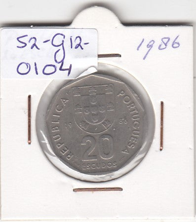 S2-G12-0104 Portugal 20 Escudos VF 1986 KM634