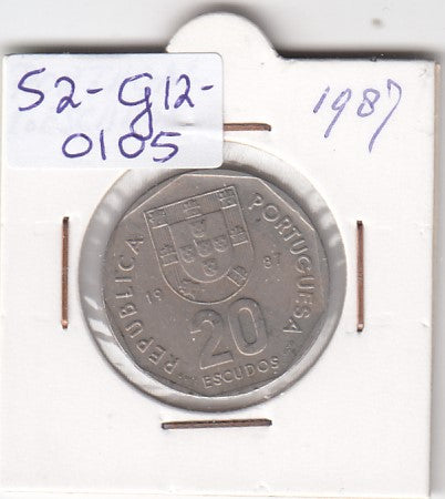 S2-G12-0105 Portugal 20 Escudos VF 1987 KM634