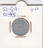 S2-G12-0155 Germany-DDR 5 Pfennig VF 1968 KM9