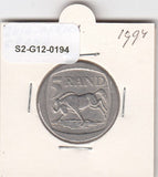 S2-G12-0194 South AFrica 5 Rand VF 1994 KM140
